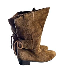 Savida Vintage Bohemian Brown Leather Suede Katherine Boots Back Lace Up Size 9M